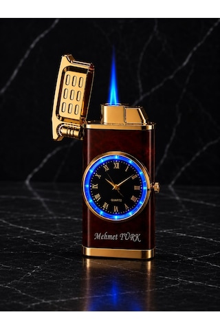 İsime Kişiye Özel Premium Saat Tasarım Metal Çakmak Özel Prestij Hediye Dolu Gönderim Kw