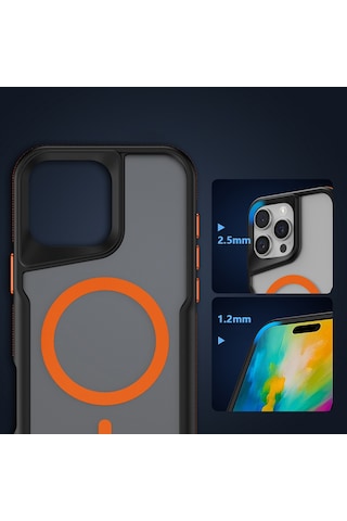 İphone Uyumlu 16 Pro Uyumlu Kılıf Magsafe Wireless Şarj Özellikli Şerit Tasarımlı Kılıf Kapak