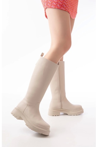 236-340 Bej Fermuarlı Günlük Kadın Çizme Bej