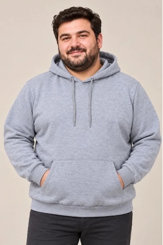 Suma Erkek Büyük Beden Kapüşonlu Kanguru Cepli Şardonlu Sweatshirt Gri