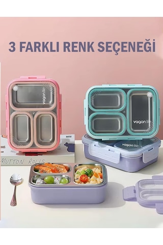 VagonLife Çelik Beslenme Kabı 3 Bölmeli 620 ML