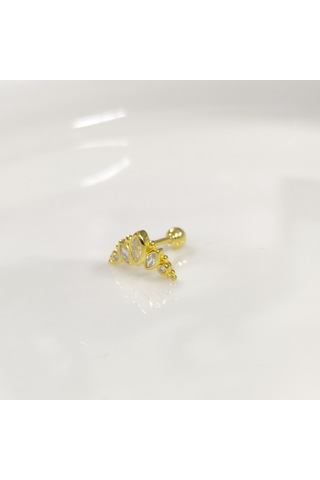 Mekik Taşlı Taç Gümüş Tragus Pıercıng - Altın Sarı Beyaz
