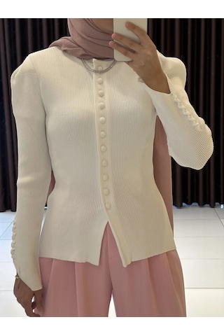 Ollacollection Düğme Detaylı Hırka Ceket Ekru