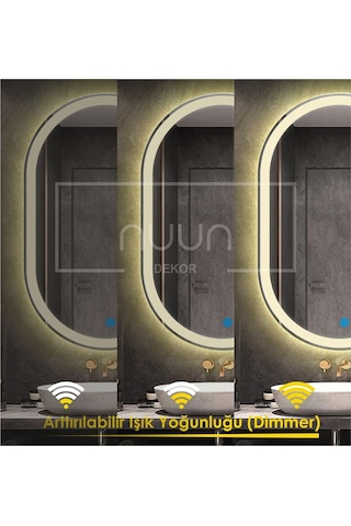 Nuun Dekor 80x50 Dokunmatik Gün Işığı Ledli Oval Ayna Dimmer Şeffaf
