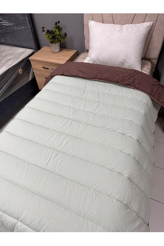 Clasy %100 Pamuk Ranforce Tek Kişilik Çift Taraflı Yorgan Koyu Kahve-çağla Yeşili Kahverengi - Yeşil