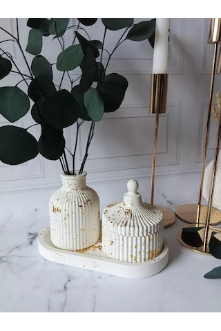 Cre Art Kuru Çiçekler İçin Dekoratif Alçı Set Ev Dekorasyonu İçin Kuru Çiçek Vazosu Alçı Seti 152751134 Gri