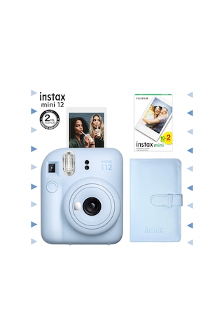 Fujifilm Instax Mini 12 Fotoğraf Makinesi + 20'li Film + Laporta Albüm Seti Mavi