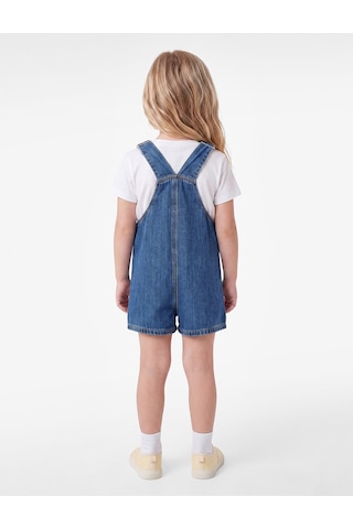 Koton Cepli Yıldız İşlemeli Pamuklu Kare Yaka Askılı Denim Salopet Tulum Orta İndigo 7wmg80003ad