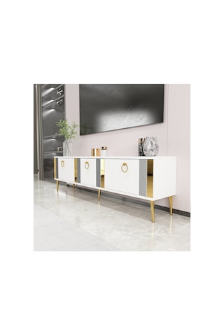 Lunar 150 Cm Tv Ünitesi Tv Sehpası Beyaz-altın Beyaz-altın