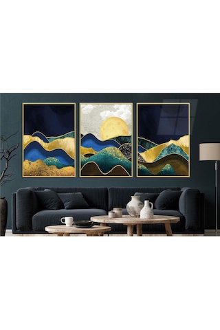 Alüminyum Çerçeveli Gerçek Cama Baskı Sanat Temalı 3'lü Set Cam Tablo 0061