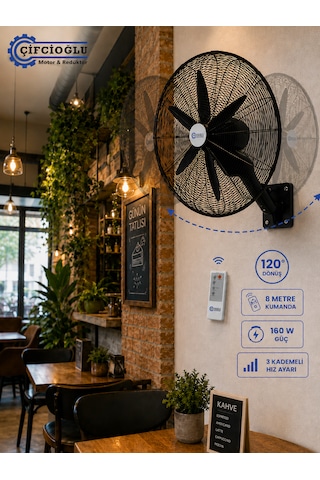 Çifçioğlu Siyah Duvar Vantilatörü 30 İnç 75 Cm Uzaktan Kumandalı 150 Watt