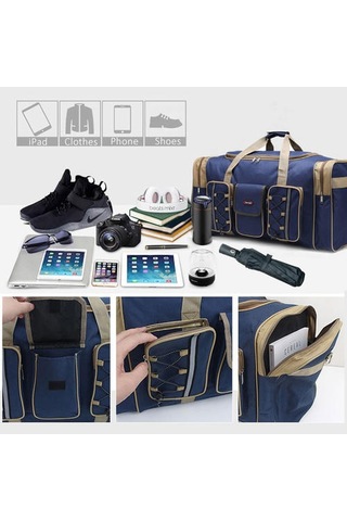 Erkek Büyük Seyahat Duffel Çanta Su Geçirmez Spor Çantası Çok Cep Çanta A.haki - Camel