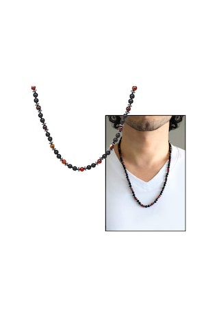 Gümüşhediyeal Makrome Örgülü Oniks-Akik-Hematit Kombinli Doğaltaş Erkek Kolye Lacivert