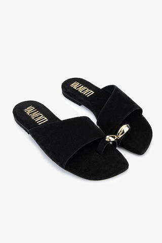 Valmenti Kadın Hakiki Deri Siyah Süet Düz Terlik 1141 415 Bn Trlk Y26 Black Suede