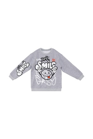 Denokids Just Smile Erkek Çocuk Gri Sweatshirt