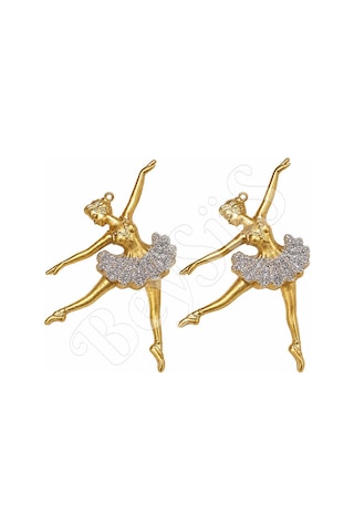 Yılbaşı Ağacı Süsü Gold Simli Balerin 2li 14 Cm