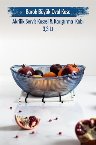 Akrilik Barok Lacivert Büyük Oval Meyve & Salata Kasesi & Karıştırma Kabı / 3,3 Lt Cam Değildir Diğer