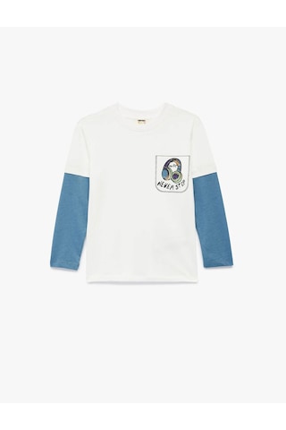 Koton Pamuklu Beyaz Erkek Çocuk Uzun Kollu T-shirt 7wkb10099tk