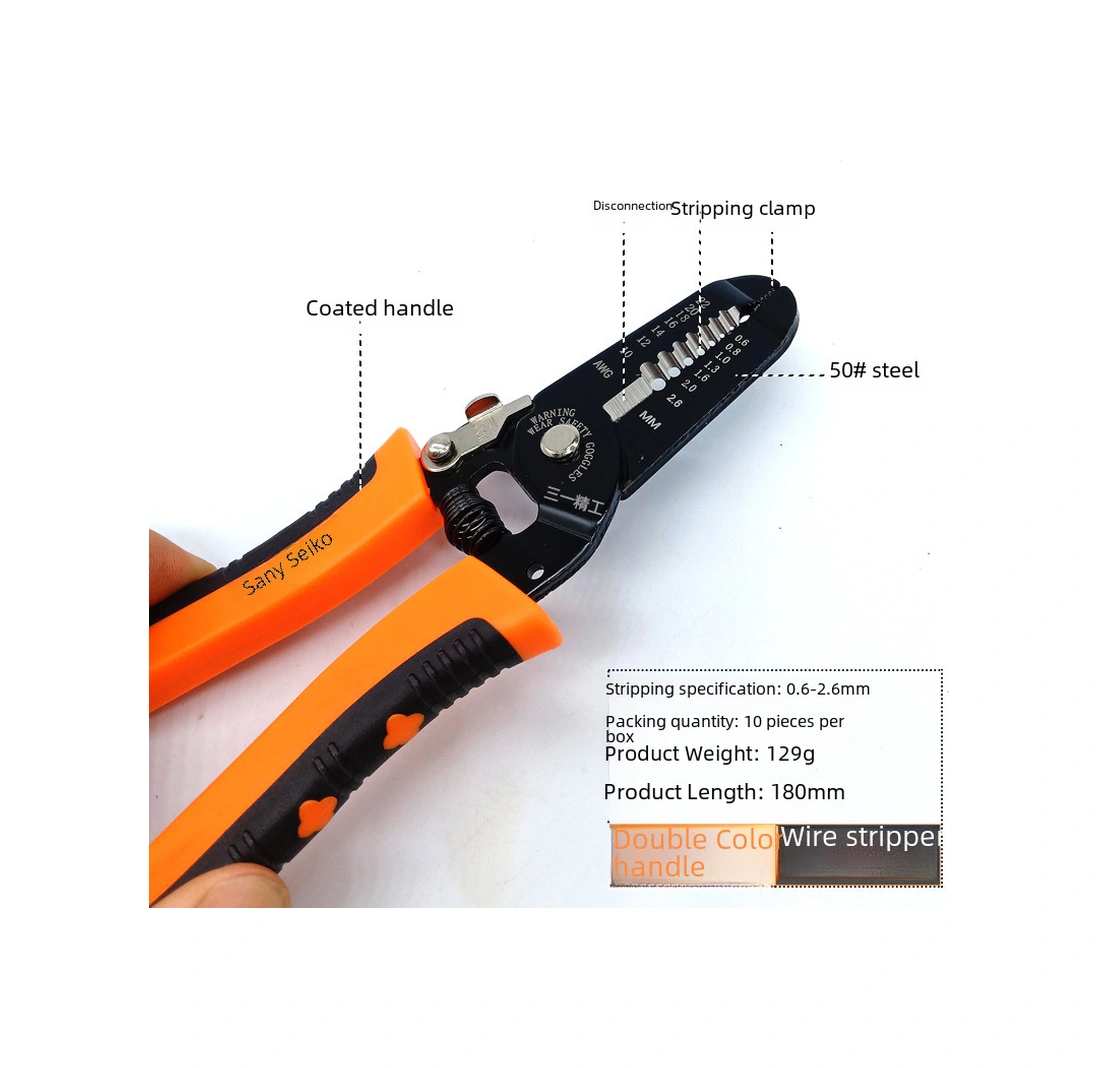 Mufunye 7 İnç El Kesici: 50 Çelik Dayanıklı Elektrikçi Aleti - Kablo Soyma, Kesme Ve Presleme İşlevi Turuncu-siyah Büyük Boy