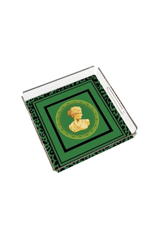 Yeşil Büst Detaylı Pleksi Tepsi - 25x25cm