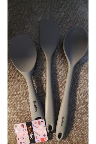 Tantitoni 3 Silikon Büyük Kaşık,pilav Ve Spatula Seti Gri Renk Gri
