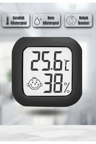Mini Akıllı Sıcaklık Nem Ölçer Lcd Oda Termometre Duvara Takılabilen Masaüstü Isı Göstergesi Siyah