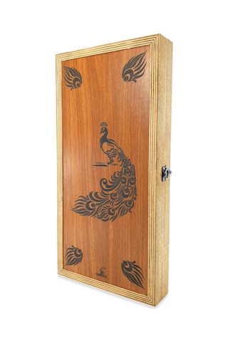 Simya Figür Tavla Tavus Kuşu (Ceviz Kaplama)