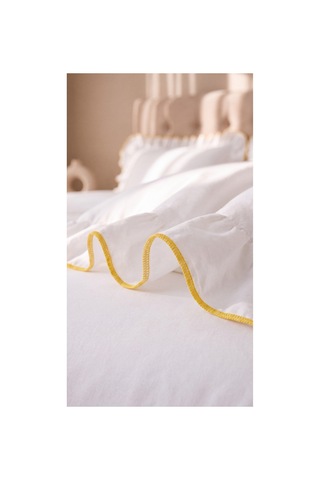 %100 Pamuk Overloklu Fırfırlı Çift Kişilik Nevresim Takımı Lastikli Çarşaflı 200x220 Cm Sarı - 904804703 Sarı