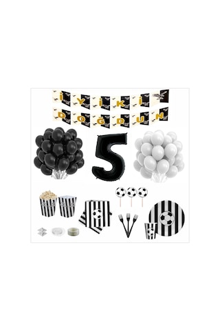 5 Yaş Beşiktaş Taraftar Siyah Beyaz 16 Kişilik Doğum Günü Seti