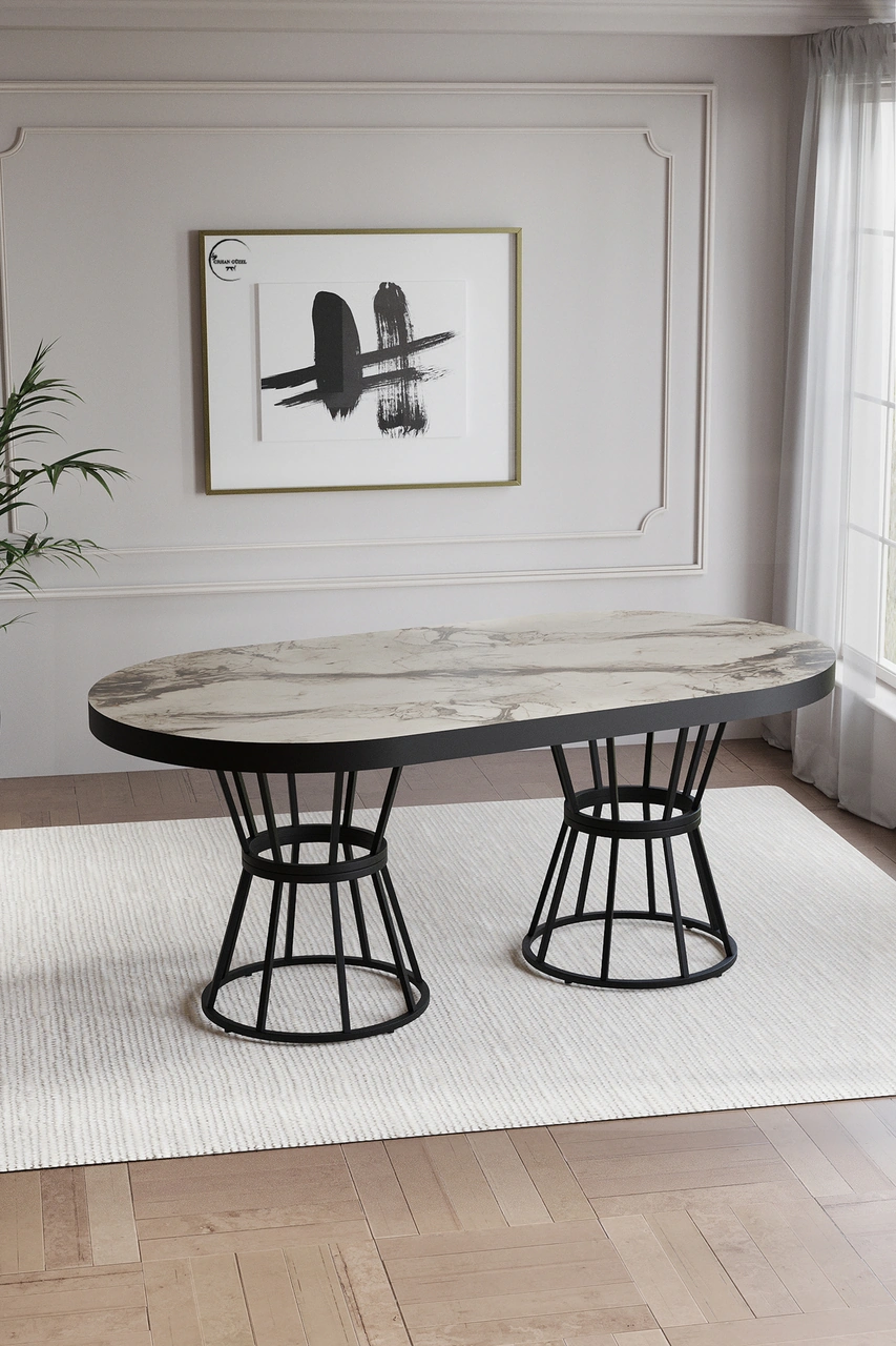 Bohem Polo Mutfak Masası Takımı 6 Kişilik Siyah Gri