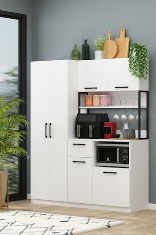 Ervin Kahve Köşesi 4 Raflı Airfry Kiler Dolabı Çok Amaçlı Beyaz Beyaz