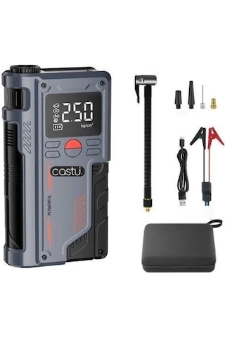 Castu Cs70 Plus Akü Takviye Cihazı 4'ü 1 Arada Powerbank, Hava Kompresörü, Lcd Ekran, 12.000mah 150psı