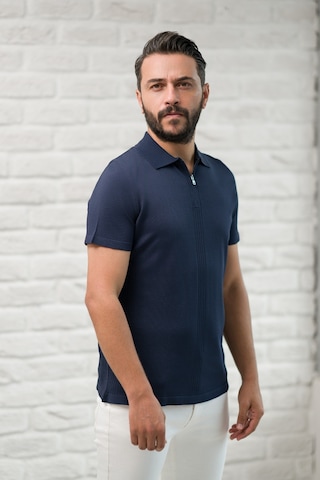 San&fa Slimfit Fermuar Kapamalı Rayon Kumaş Likralı Polo Yaka T-shirt Lacivert