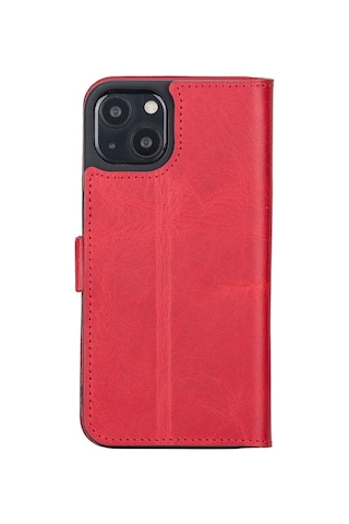 Plm Apple İphone 13 Uyumlu Deri Cüzdanlı Kılıf Nar Çiçeği Acı Kahverengi