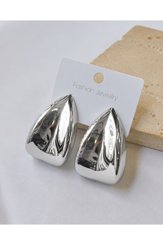 Silver Üçgen Form Küpe Modern Parlak Tasarım Silver Renk Gümüş