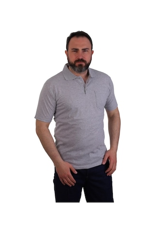 Eser - Polo Yaka Kısa Kol Penye İş Tişörtü - Cepli - Gri