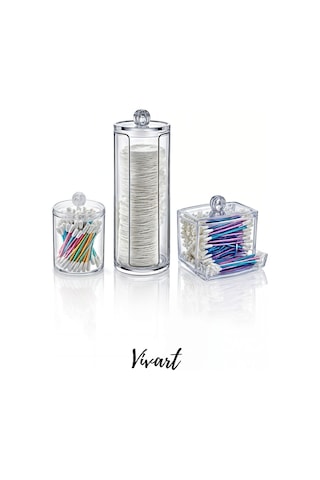 Vivart 3 Lü Kapaklı Makyaj Organizeri Pamukluk Disklik Çok Amaçlı Makyaj Organizeri Şeffaf Beyaz