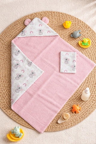 Heianmono Kundak Bebek Banyo Havlusu Dışı Müslin İçi Havlu (%100 Pamuk) (75x75 Cm) (Pembe) (0 - 24 Ay)