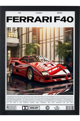 Ferrari F40 Car Serie Özel Tasarım Siyah Çerçeveli Tablo Poster