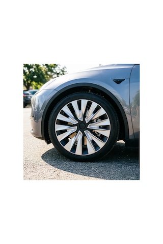 Red Lion Parts Tesla Model Y Legacy 2023-2025 Uyumlu 19 İnç Uberturbine Stil Jant Kapağı Seti - Gümüş & Siyah