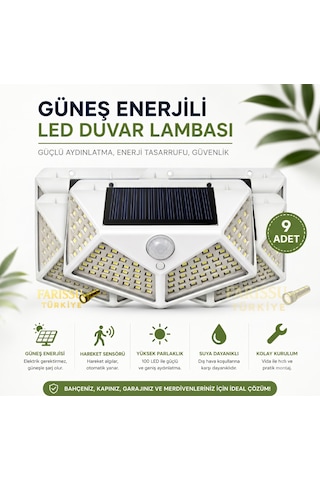 Solar Hareket Sensörlü Dış Mekan Bahçe Lambası 9 Adet
