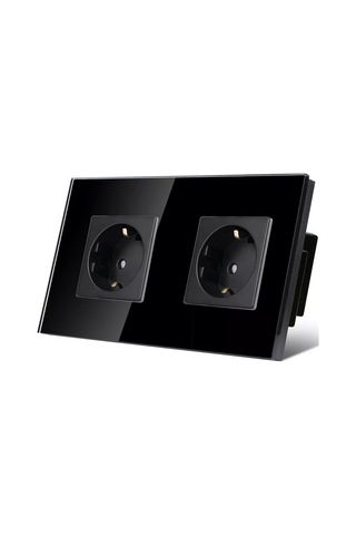 Dealuxx Cam Çerçeveli Siyah Çift Prizli Priz 193877878