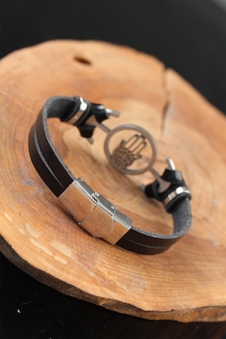 Silver Renk Fatma Ana Eli Metal Aksesuarlı Siyah Renk Deri Erkek Çok Renkli