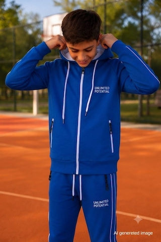 Pina Kids Erkek Çocuk Scuba Unlimited Çift Şeritli Kapüşonlu Reglan Kol Dalgıç Kumaş Eşofman Takımı Esf7024 Saks