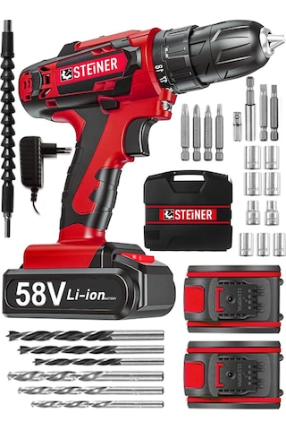 Steiner V-Tech 58 V 5 Ah Darbeli Şarjlı Çiftakülü Vidalama Matkap Kırmızı
