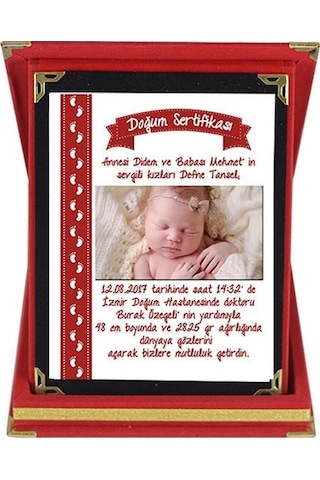 Yeni Doğan Kız Bebek Hediyesi Doğum Sertifikası Fotoğraflı Plaket