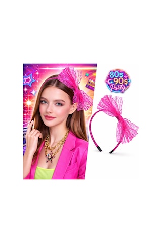 80 Ler 90 Lar Neon Pembe Dantel Taç Fiyonklu