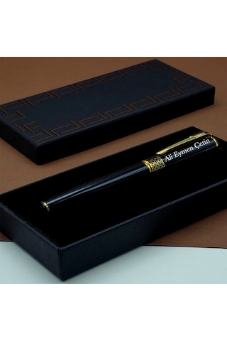 Kişiye Özel Gold İşlemeli Siyah Metal Roller Kalem