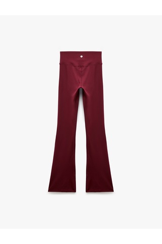 Koton Yüksek Bel Slim Fit Dikiş Detaylı Spor İspanyol Paça Tayt Bordo 7wak40230nk