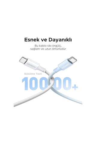 Ugreen Usb-c 100w 5a Qc Pd Örgülü Hızlı Şarj Kablosu, 1 Metre, Mavi, 65253 -